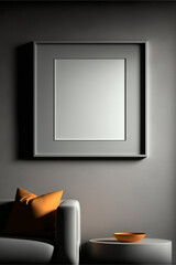 Realistic rectangular and square wooden blank picture photo frames stand on a clear wall from the front. wood frame with glossy glass. Template mockup. Generative AI