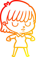 warm gradient line drawing cartoon woman