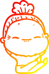 warm gradient line drawing cartoon peaceful old woman