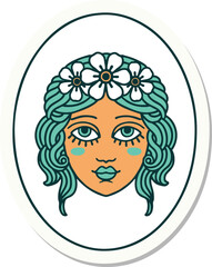 tattoo style sticker of a maiden