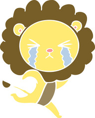 flat color style cartoon crying lion running away