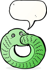 cartoon snake eating own tail with speech bubble