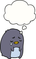 cartoon crying penguin and thought bubble