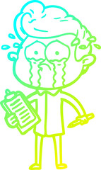 cold gradient line drawing cartoon crying man