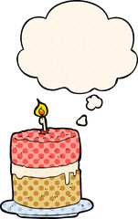 cartoon cake and thought bubble in comic book style