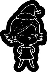 cartoon icon of a woman wearing santa hat