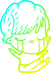 cold gradient line drawing cartoon woman crying