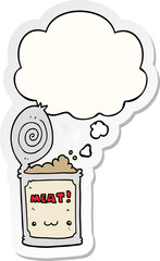 cartoon canned food and thought bubble as a printed sticker