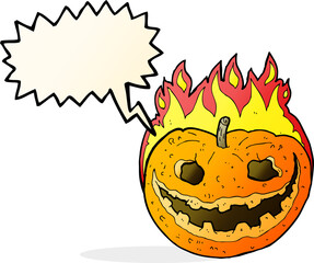 cartoon spooky pumpkin with speech bubble