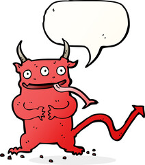 cartoon little demon with speech bubble