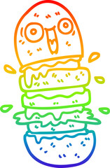rainbow gradient line drawing cartoon burger