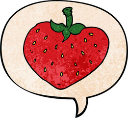 cartoon strawberry and speech bubble in retro texture style