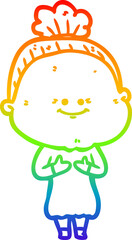 rainbow gradient line drawing cartoon happy old woman