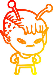 warm gradient line drawing cute cartoon alien girl