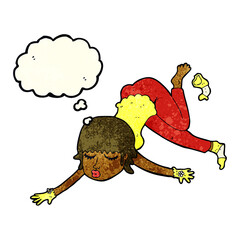 cartoon woman floating with thought bubble
