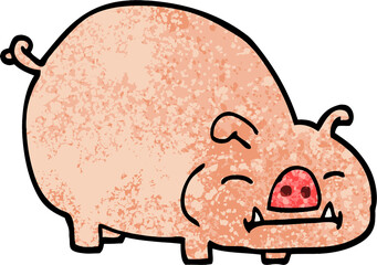 grunge textured illustration cartoon pig