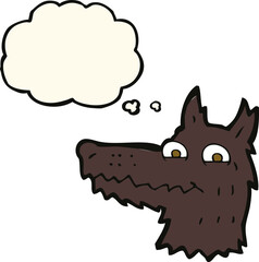 cartoon wolf head with thought bubble