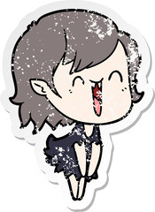 distressed sticker of a cute cartoon happy vampire girl