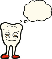 cartoon smiling tooth with thought bubble