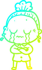 cold gradient line drawing cartoon crying old lady