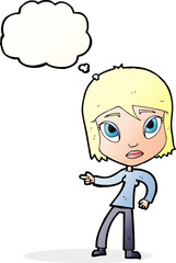 cartoon pointing woman with thought bubble