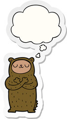 cartoon bear and thought bubble as a printed sticker