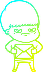 cold gradient line drawing angry cartoon boy