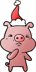 gradient cartoon of a angry pig wearing santa hat