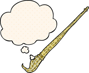 cartoon paint brush and thought bubble in comic book style