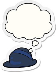 cartoon bowler hat and thought bubble as a printed sticker