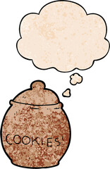 cartoon cookie jar and thought bubble in grunge texture pattern style