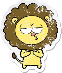 distressed sticker of a cartoon tired lion