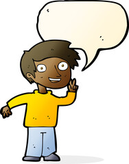 cartoon boy posing for photo with speech bubble