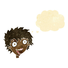 cartoon crazy excited woman with thought bubble