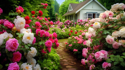 Fototapeta na wymiar pink and white flowers in the garden