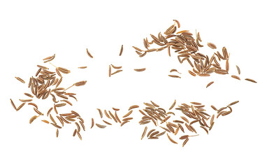 Cumin or caraway seeds isolated on a white background, view from above. - obrazy, fototapety, plakaty
