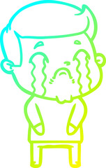 cold gradient line drawing cartoon man crying