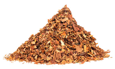 Dry soft tobacco leaves isolated on a white background. High quality dry smoking tobacco leaves.