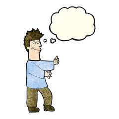 cartoon happy man with thought bubble