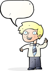 cartoon school boy with idea with speech bubble