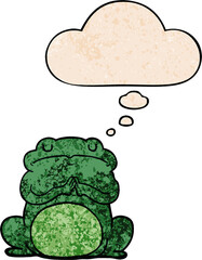 cartoon arrogant frog and thought bubble in grunge texture pattern style