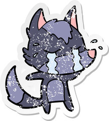 distressed sticker of a cartoon crying wolf
