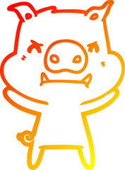 warm gradient line drawing angry cartoon pig