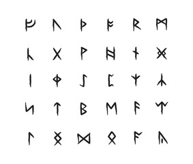 Full editable set of Runic alphabet known as Anglo-Saxon. - obrazy, fototapety, plakaty