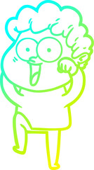 cold gradient line drawing cartoon happy man