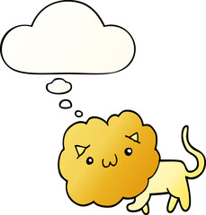 cute cartoon lion and thought bubble in smooth gradient style