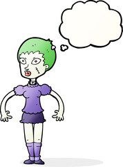 cartoon zombie monster woman with thought bubble