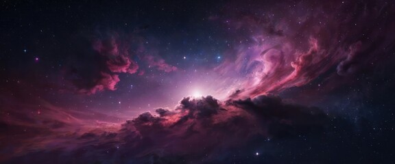 Cosmos Banner with Pink and Purple Night Sky.  generative, ai.