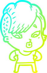 cold gradient line drawing cartoon surprised girl