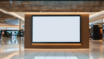 Modern digital media panel with blank black and white screen for advertising in shopping center and...